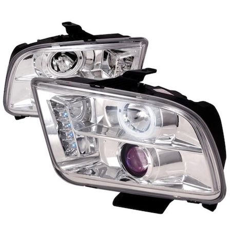 Overtime Halo LED Projector Headlight for 05 to 09 Ford Mustang- Chrome - 11 x 18 x 25 in. OV3185840